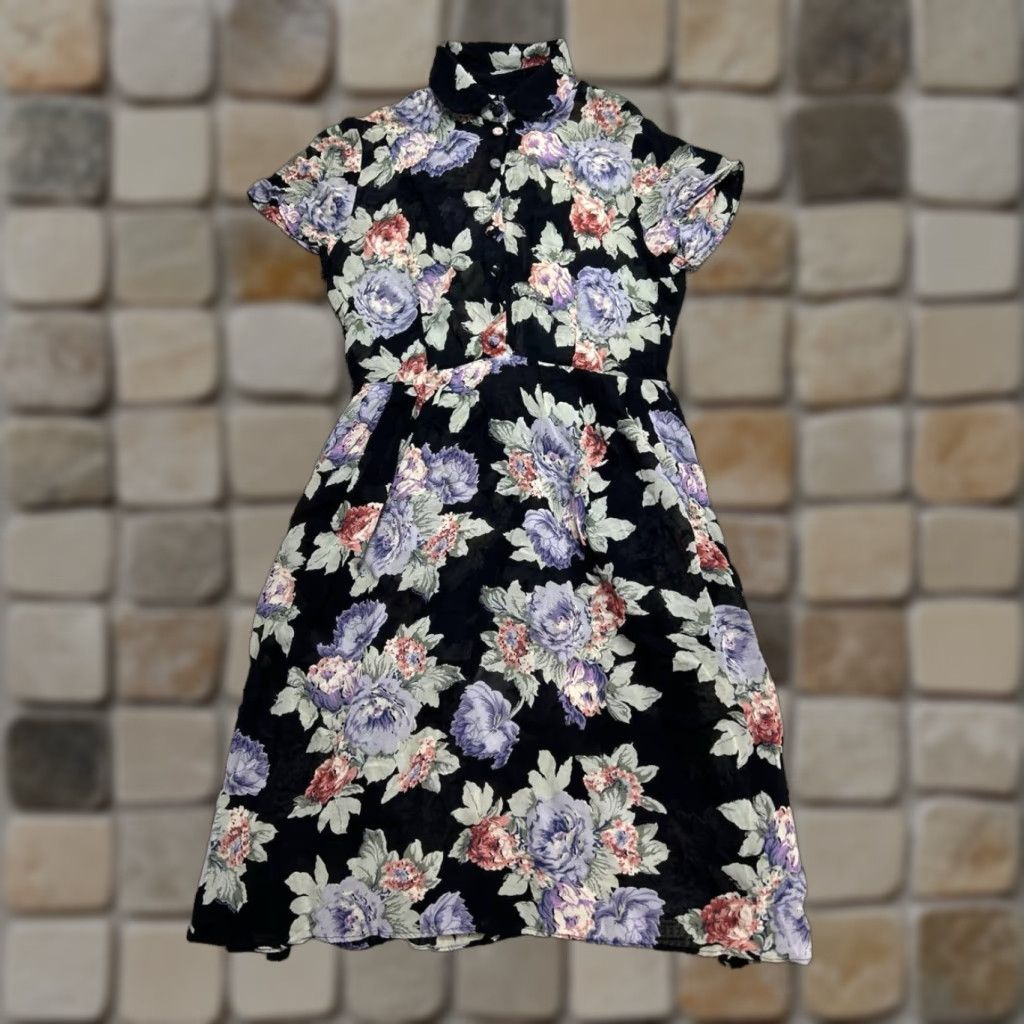 Reformation Reformation Shirt Dress Womens 4 Petie Black Floral Blouson Short Sleeve Collared Button Dress Party/Cocktail Casual 4 Womens Vintage No Size S / US 4 / IT 40 - 1 Thumbnail