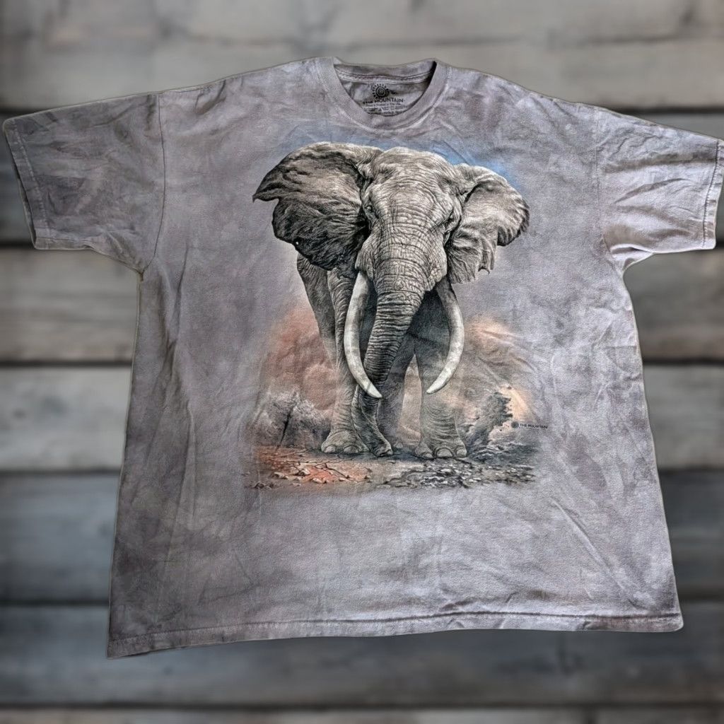 The Mountain The Mountain Shirt African Elephant Graphic Tie Dye Cotton Crew Neck Short Sleeve 3XL Gray Mens Size US XXL / EU 58 / 5 - 1 Thumbnail