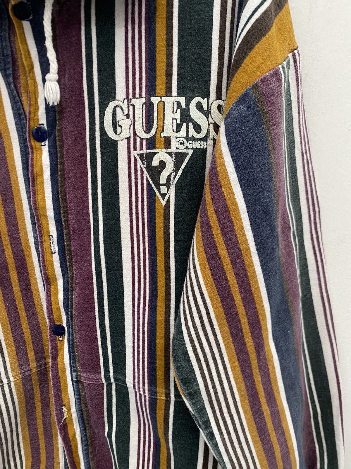 Georges Marciano × Guess × Vintage VINTAGE GUESS ACTIVE USA STRIPE BUTTON UP HOODIES Size US L / EU 52-54 / 3 - 5 Thumbnail