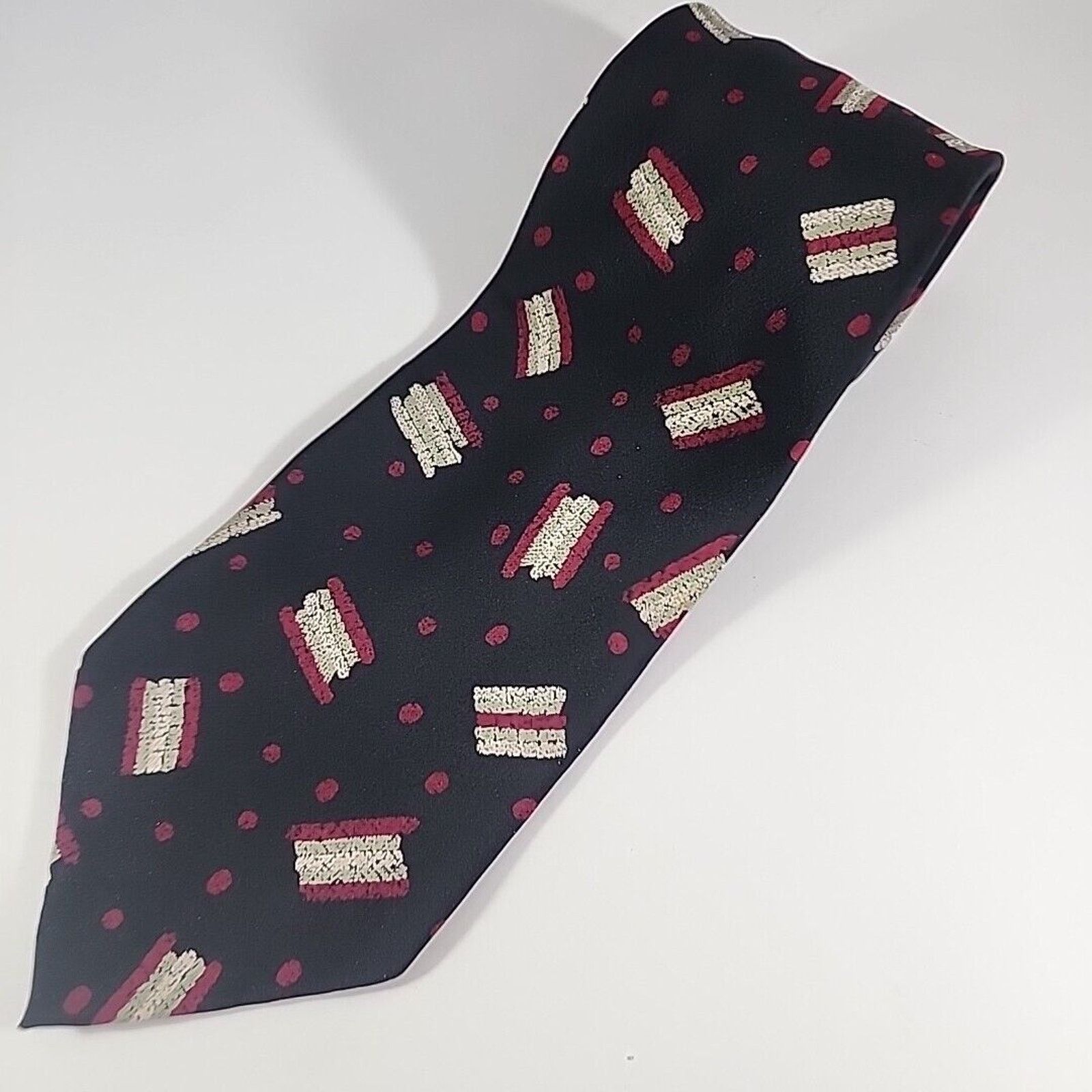 Brandini Brandini Silk Necktie, Black w/ Red & White Dot & Strip Size ONE SIZE - 4 Thumbnail