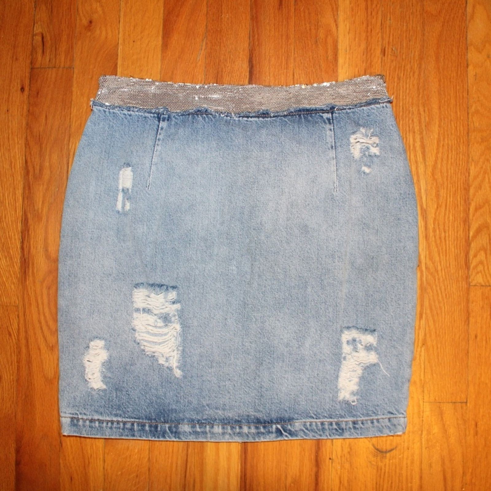 Iro IRO Distressed Sequin Jean Skirt Size 30" / US 8 / IT 44 - 1 Thumbnail