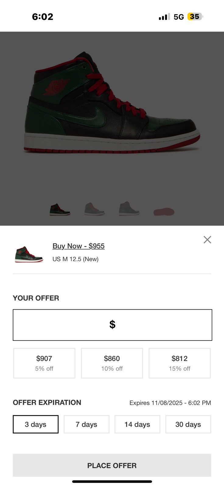 Jordan Brand Jordan 1 Retro OG Sz 12.5 Men’s 2012 Gucci ColorWay Edition Size US 12.5 / EU 45-46 - 14 Thumbnail