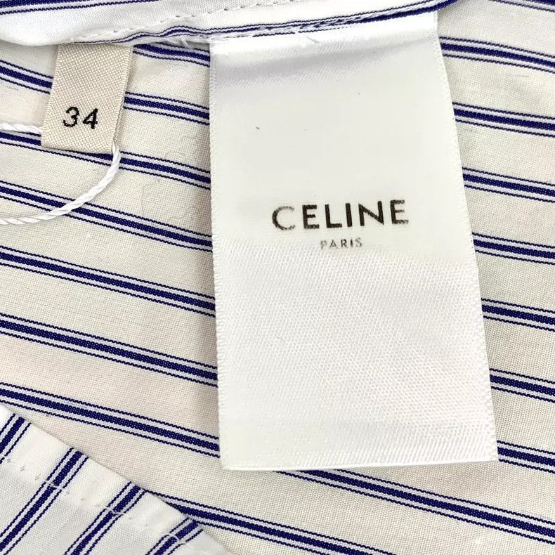 Celine Blue Striped Cotton Short Sleeve Shirt Size XXS / US 00 / IT 34 - 7 Thumbnail