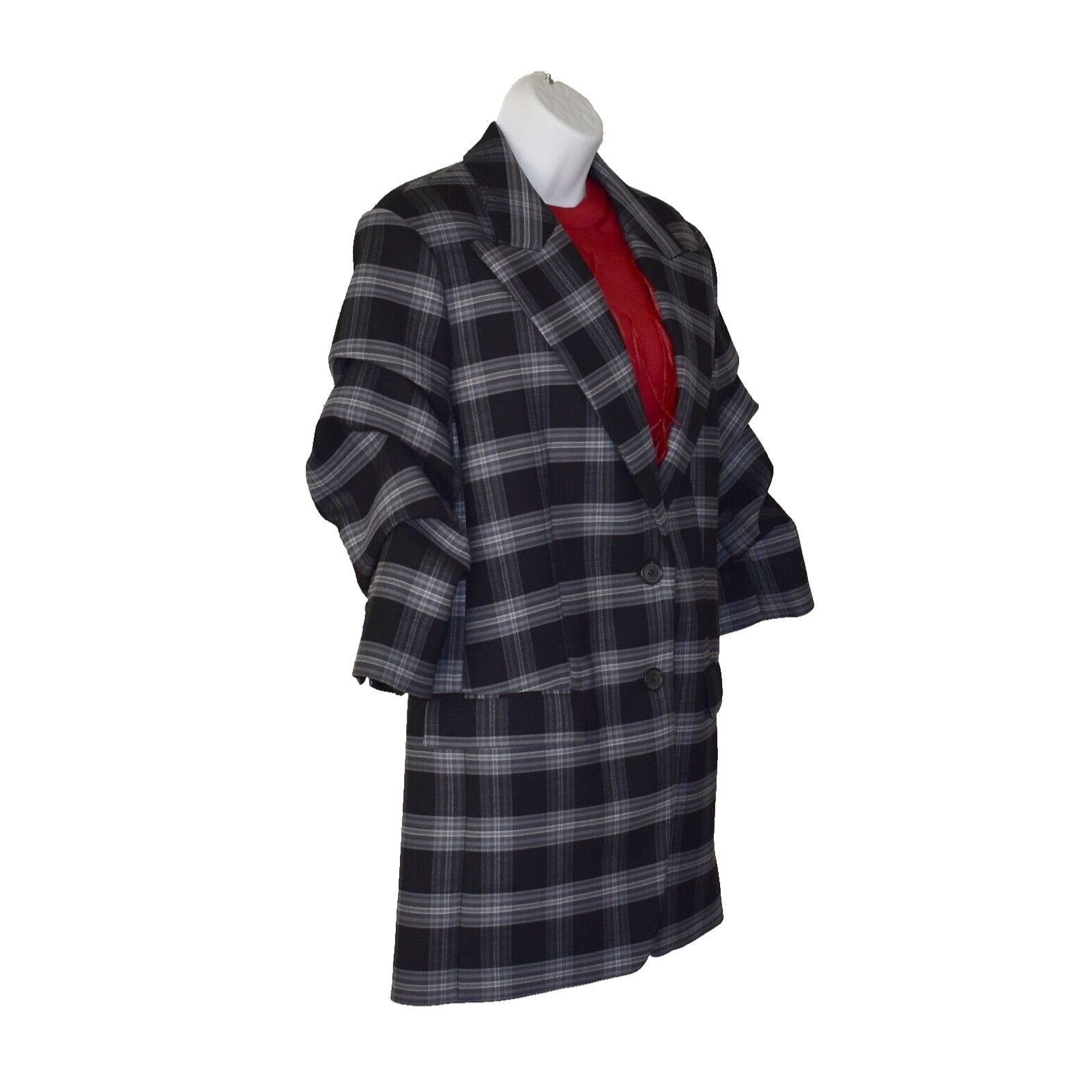 Michael Kors NWT MICHAEL KORS Slate Plaid Wool Ruched Sleeves Jacket Sz 8 Size M / US 6-8 / IT 42-44 - 2 Thumbnail