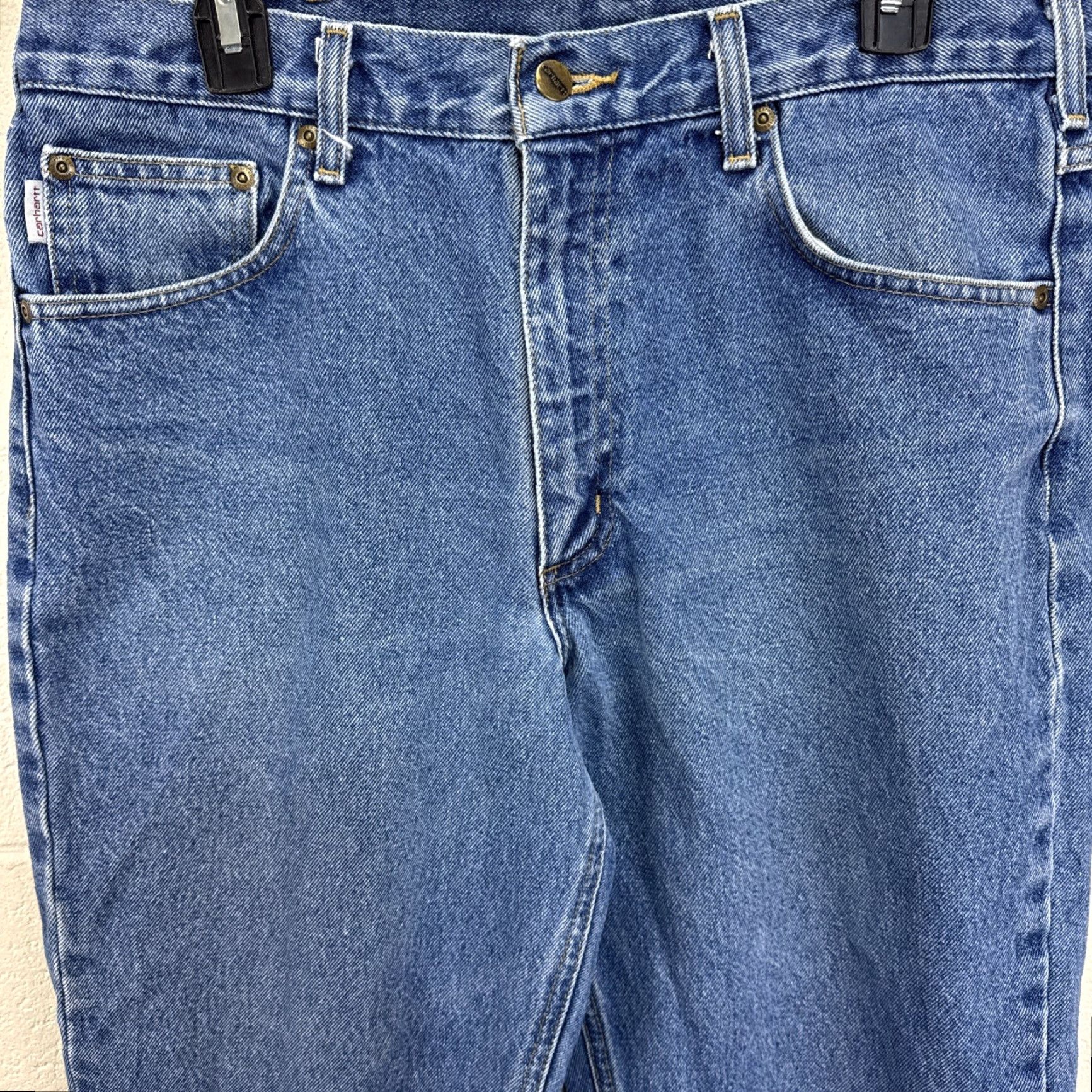 Carhartt Carhartt Denim Jeans Relaxed Fit Medium Wash 35x32 Men's Jeans Blue 5-Pocket Logo USA 90s Outdoor Classic Shirt? Size US 35 - 4 Thumbnail
