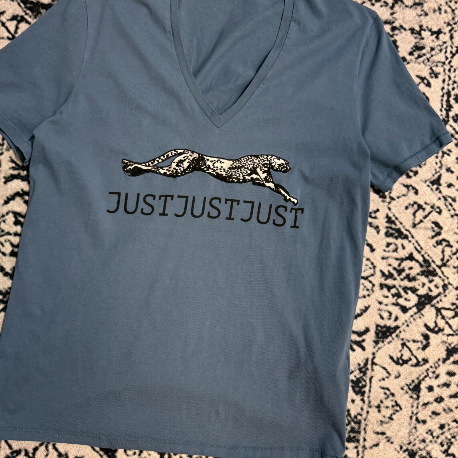 Just Cavalli × Vintage Just Cavalli Blue Cotton T-Shirt Size XS V-Neck Vintage 90s Size US XS / EU 42 / 0 - 5 Thumbnail