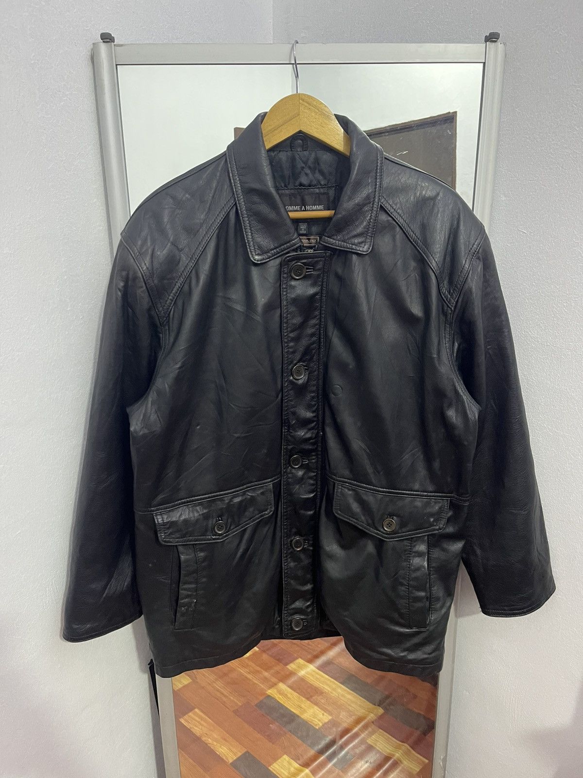 Genuine Leather Vintage Korean Leather Car Coat Jacket Black M Size US M / EU 48-50 / 2 - 1 Thumbnail