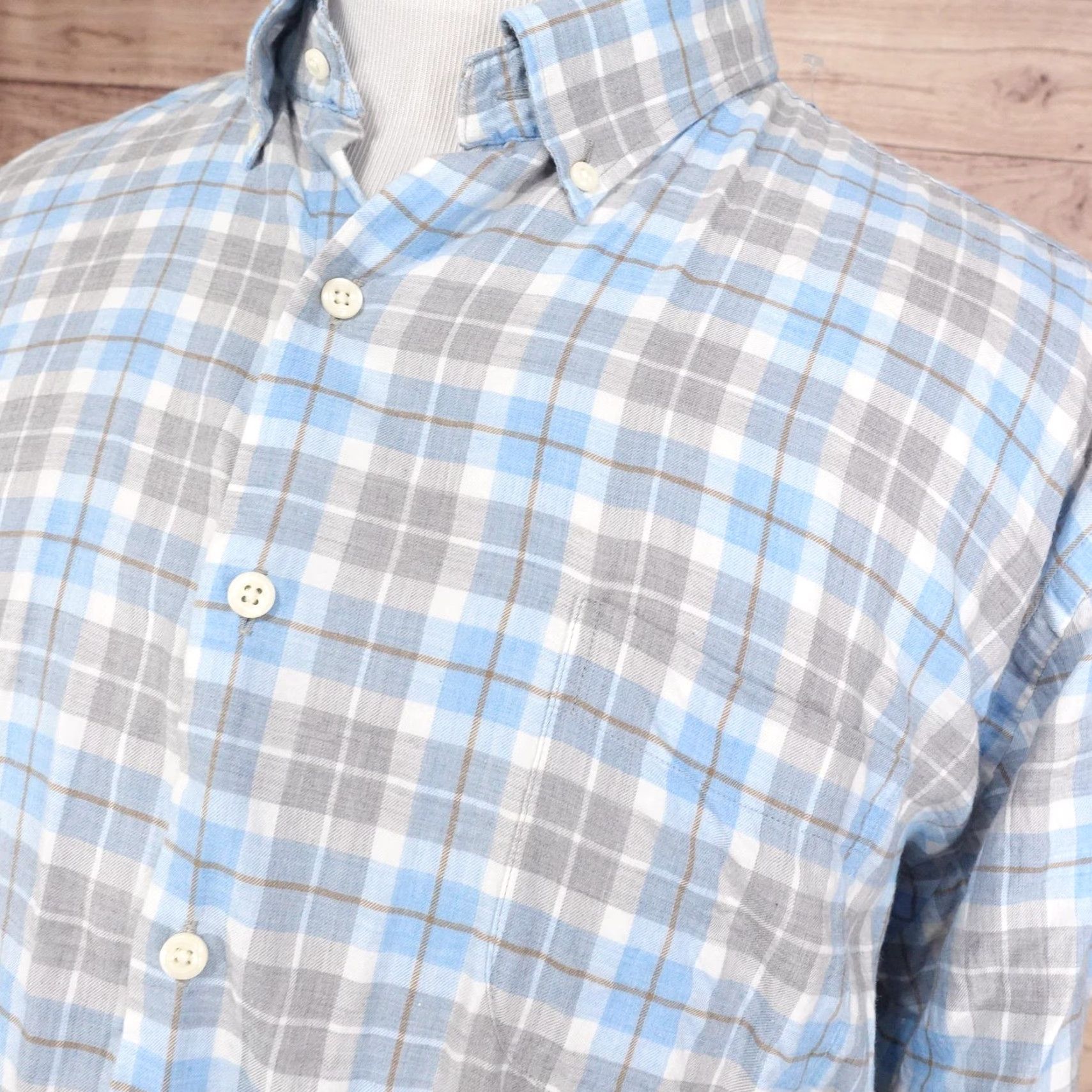 Peter Millar Peter Millar Shirt Mens 2XL Blue Gray Plaid Long Sleeve Button Down Casual Size US XXL / EU 58 / 5 - 2 Thumbnail