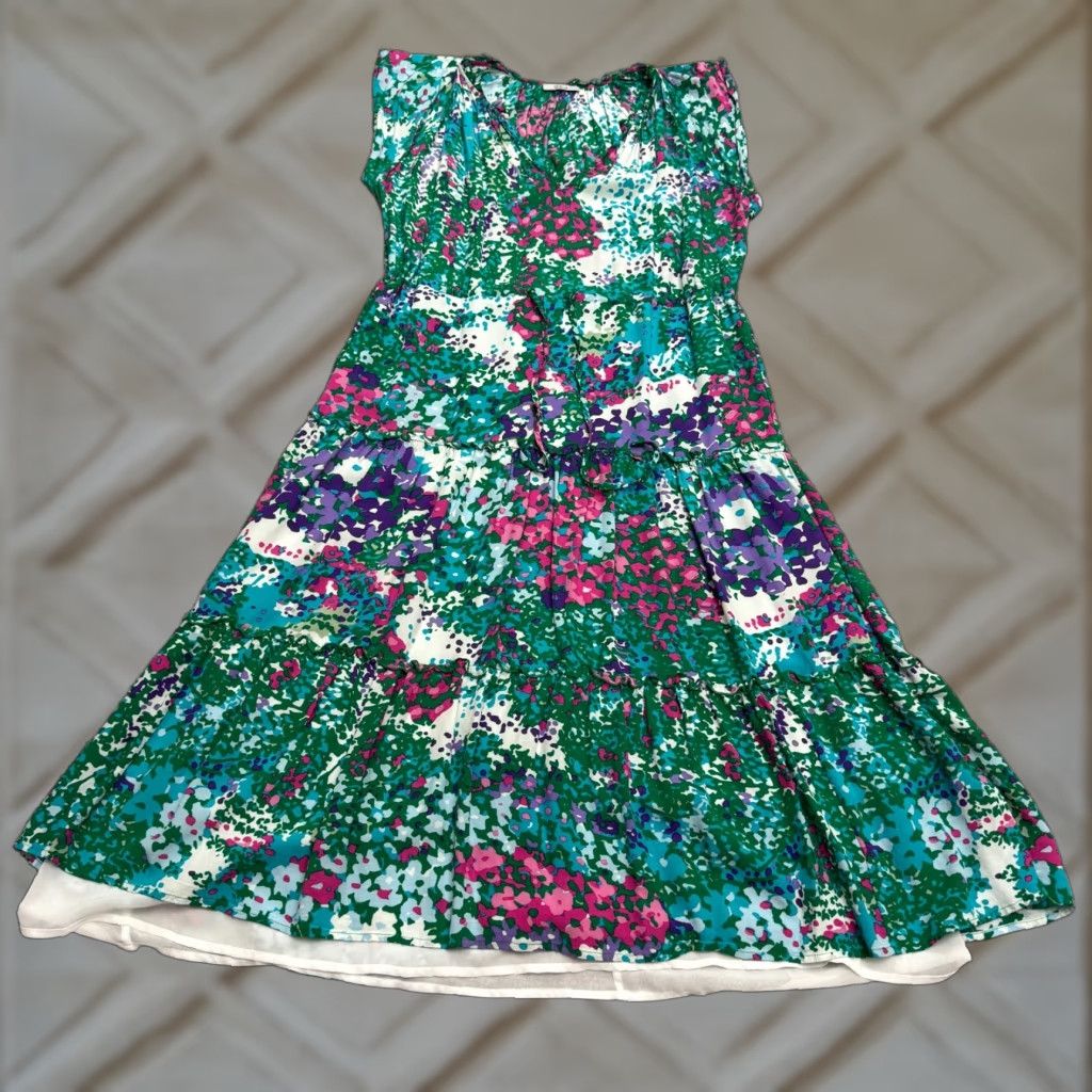 Rails Rails Gardenia Floral Tiered Flutter Dress Womens Small Green Knee Length Vintage No Size S / US 4 / IT 40 - 1 Thumbnail