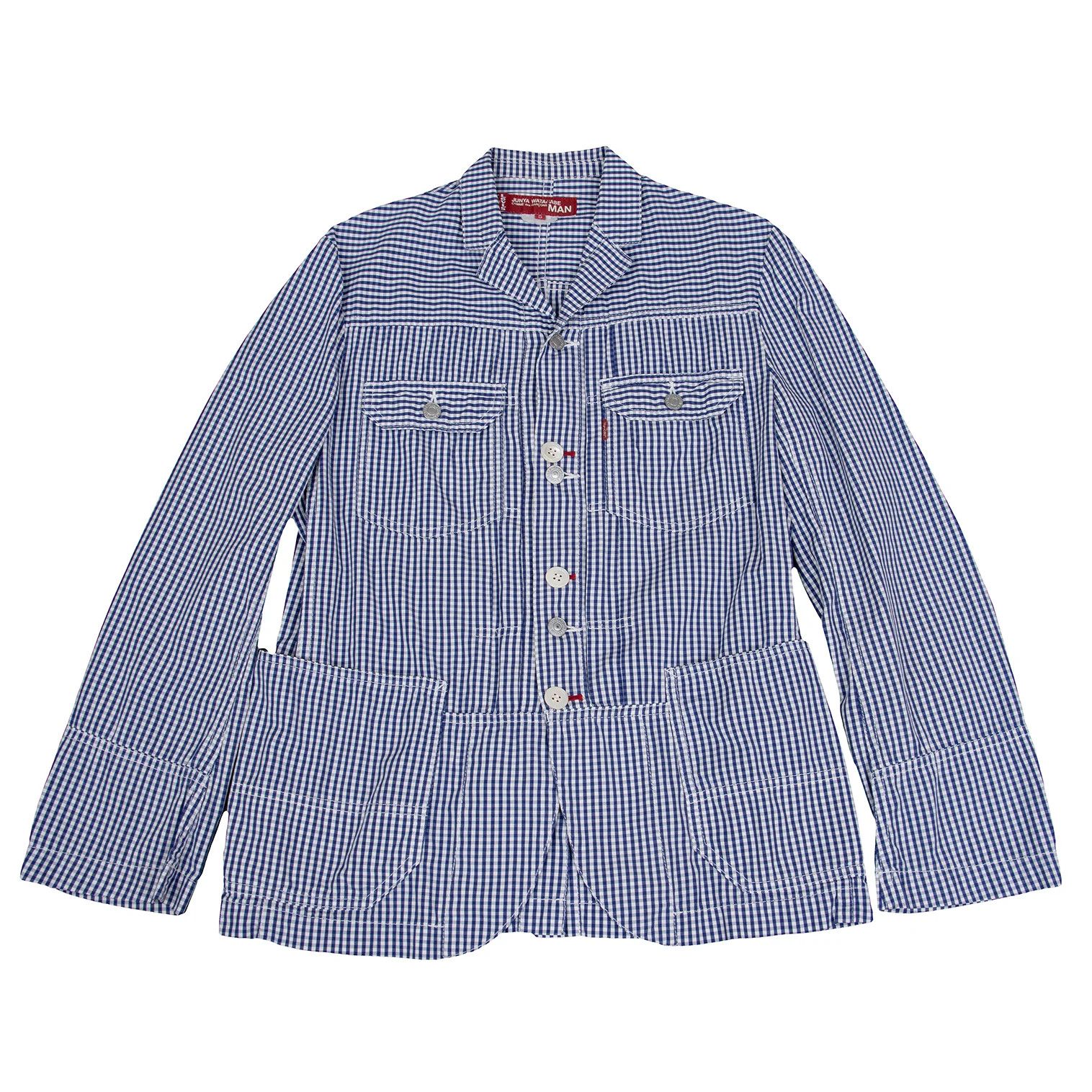 Junya Watanabe Double Button Check Shirt Jacket in Blue and White, Size S Size US S / EU 44-46 / 1 - 1 Thumbnail