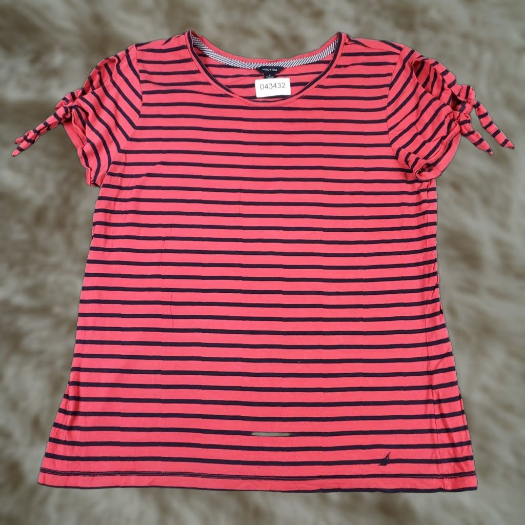 Nautica Nautica Womens Shirt Large Pink Blue Striped Casual Ladies Size L / US 10 / IT 46 - 1 Thumbnail