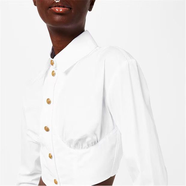 Balmain o1g2r1mq1024 Cropped Ruched Shirt in White Size L / US 10 / IT 46 - 3 Thumbnail