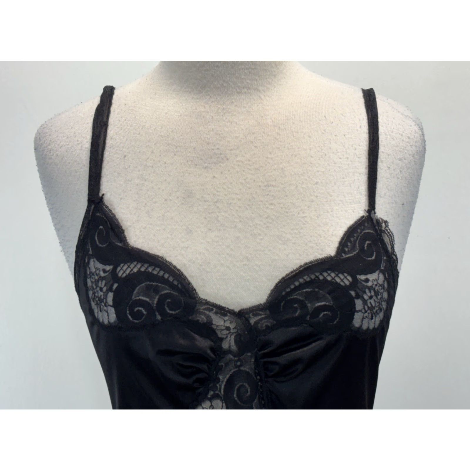 Vintage VINTAGE Kayser Nylon Nightgown Women’s M Black Lace Inserts Long 70s Made USA Womens Size ONE SIZE - 5 Thumbnail