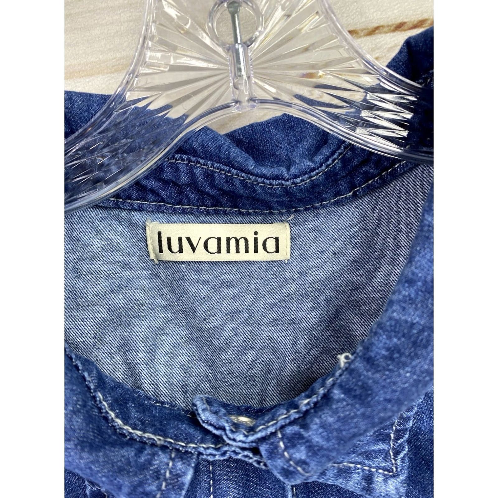 Denime Luvamia Denim Dress XL Blue Snap Up Short Cuffed Slv Pocket Tunic Fringe Western Dress Size 40" / US 18 - 4 Thumbnail