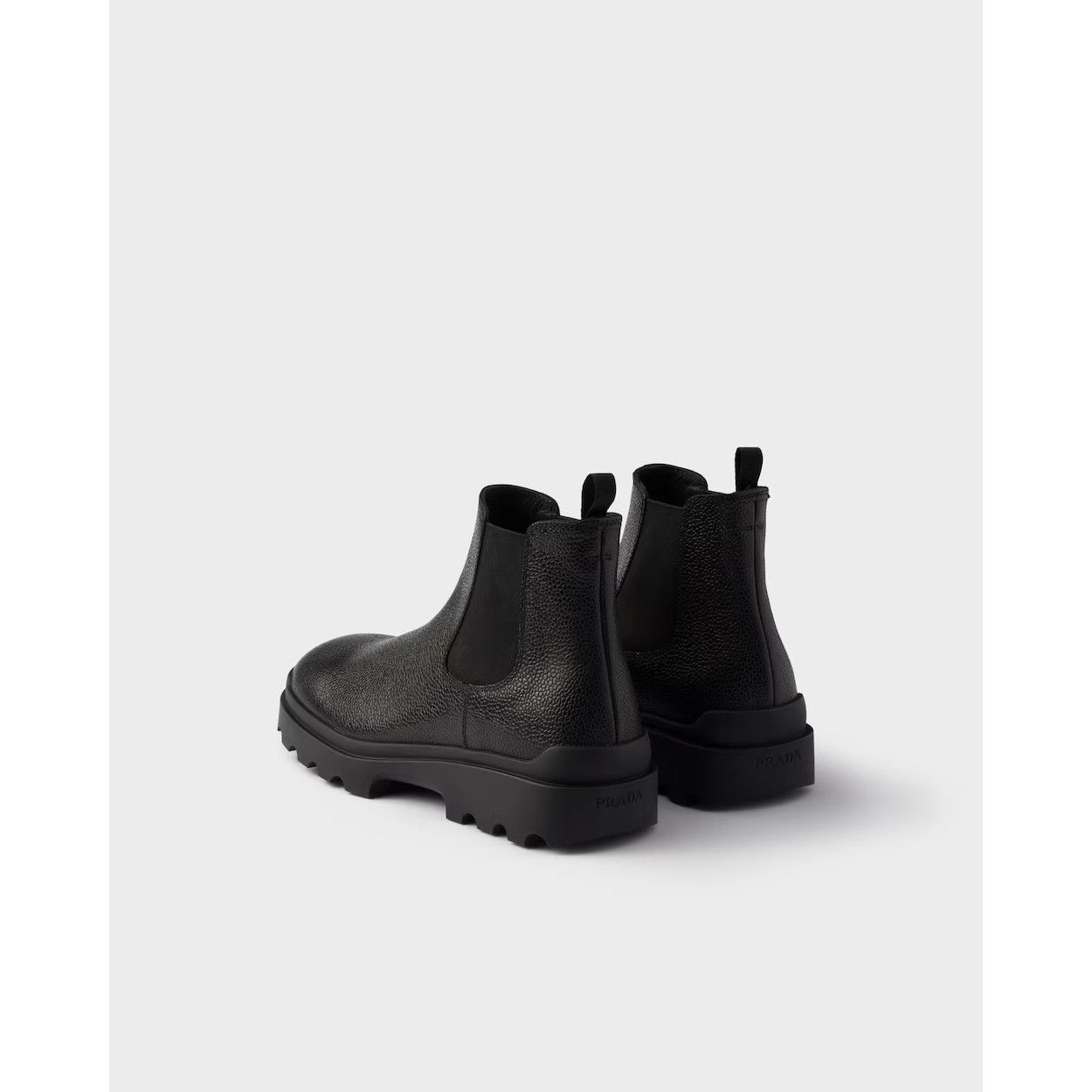 PRADA $1250 Black Stamped Leather Chelsea Boots New & Authen