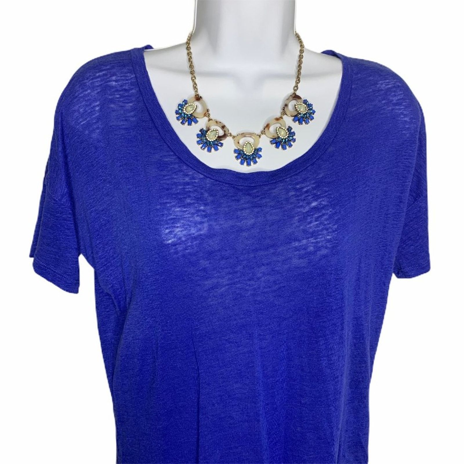 J.Crew J.Crew Summer Bold Blue Linen Relaxed Light T-Shirt XS Scoop Size XS / US 0-2 / IT 36-38 - 7 Thumbnail