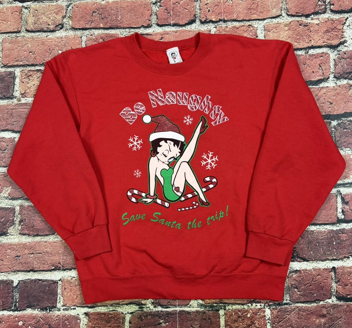 Vintage Vintage Betty Boop Be Naughty Sweatshirt Christmas Fleece Size US L / EU 52-54 / 3 - 1 Thumbnail