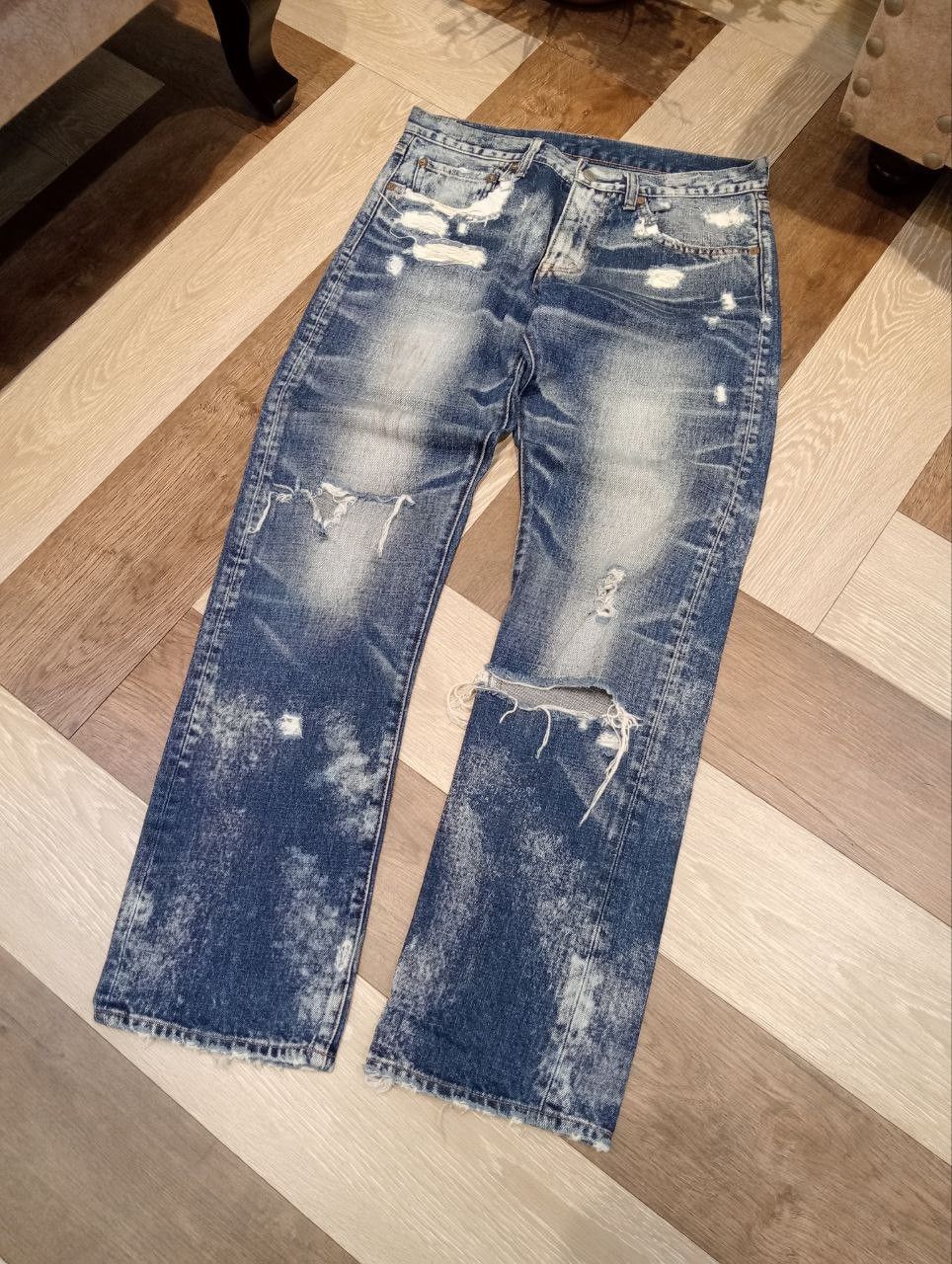 Japanese Brand RNA THE ALTERNATIVE SYNDROME BLUE DISTRESSED DENIM PANTS Size US 31 - 2 Thumbnail