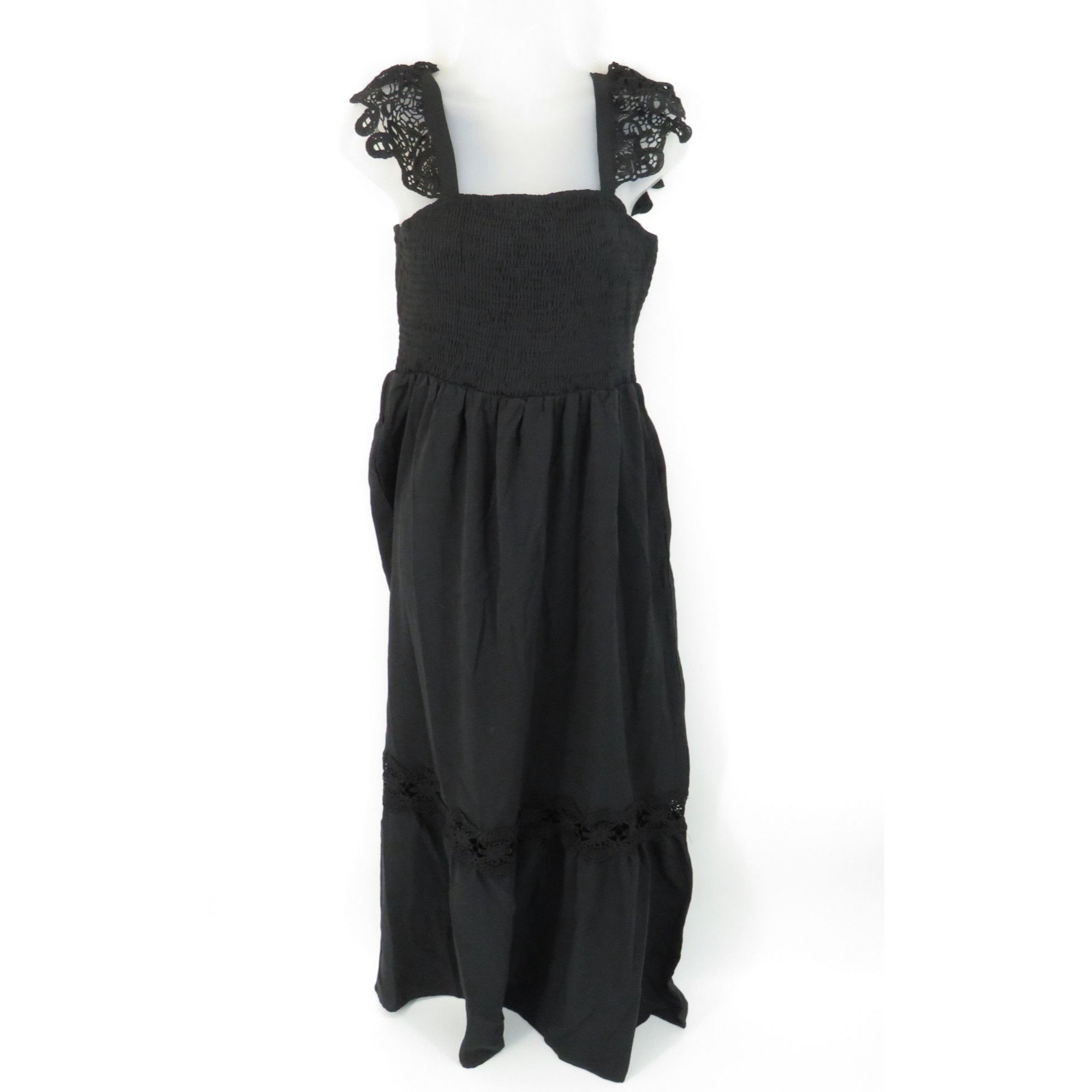 Other Women's Black Sleeveless Maxi Dress Crochet Lace Straps Smoc Size M / US 6-8 / IT 42-44 - 1 Thumbnail