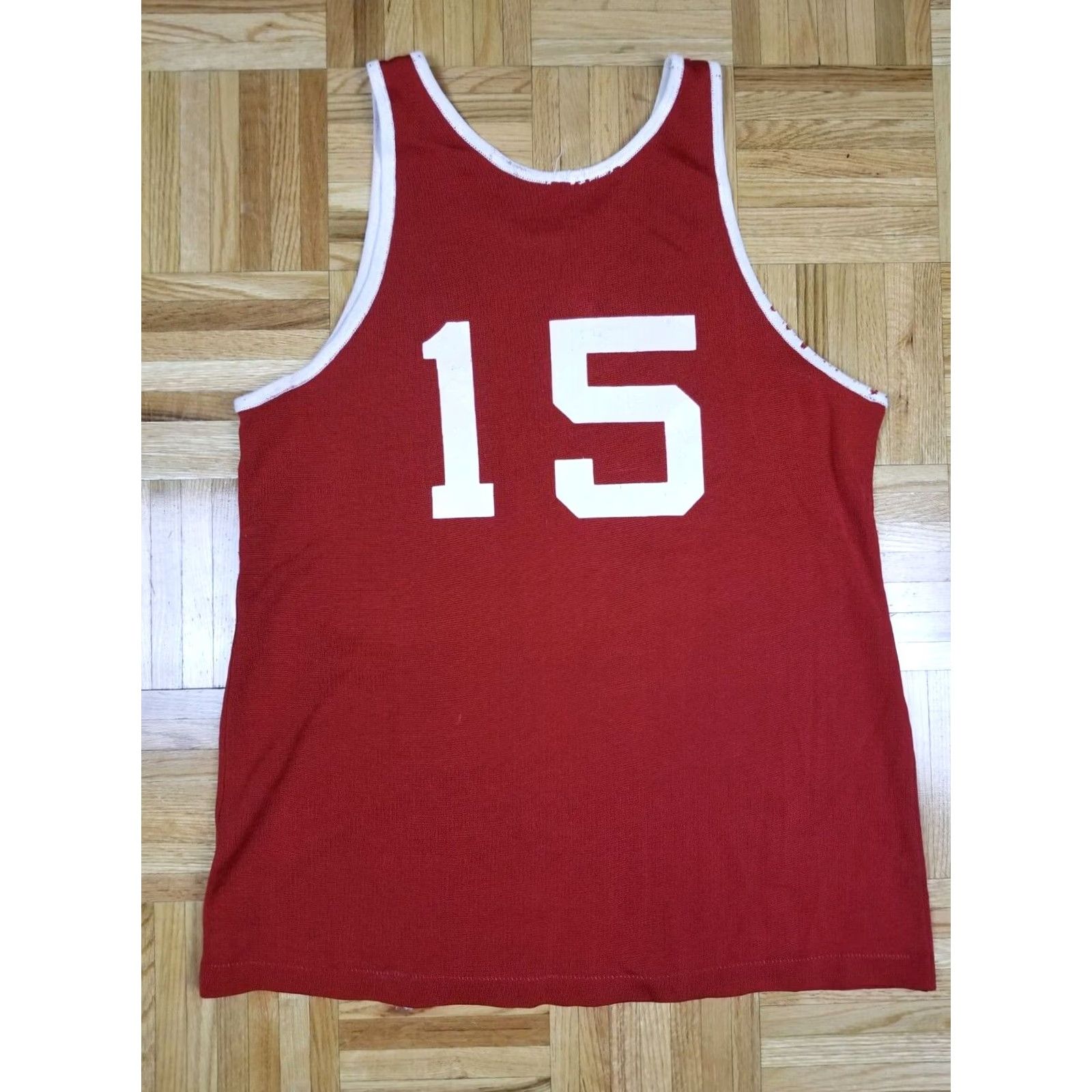 Champion VINTAGE Champion Runner Tag Hanover Patch Rayon Basketball Jersey SZ 40 Men Red T-Shirt 50's USA Band Retro Rock Tropical Polyester Cotton Size US L / EU 52-54 / 3 - 7 Thumbnail
