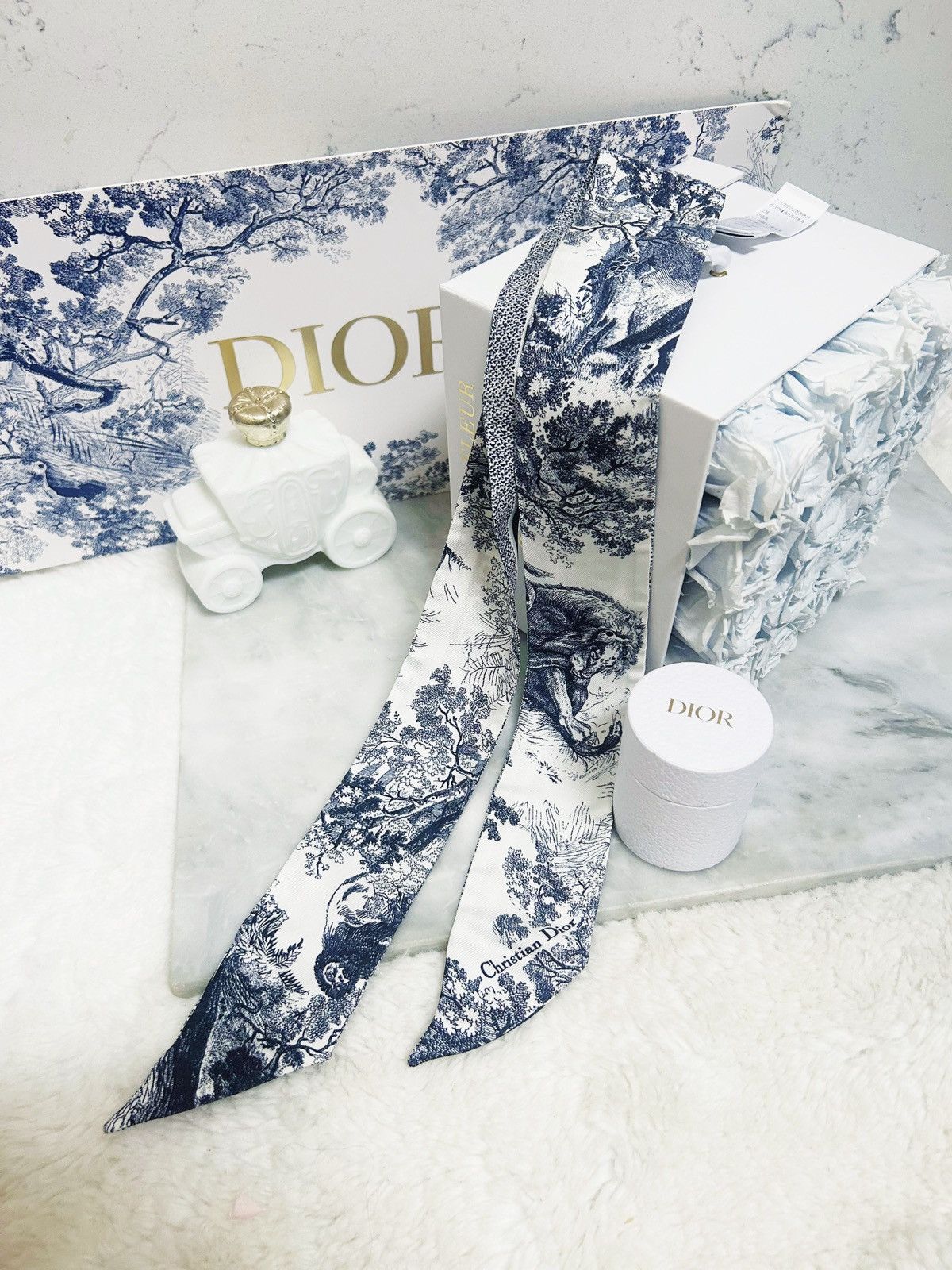 Dior Authentic Dior New Navy & Ivory Toile Mitzah Twilly / Scarf Size ONE SIZE - 3 Thumbnail