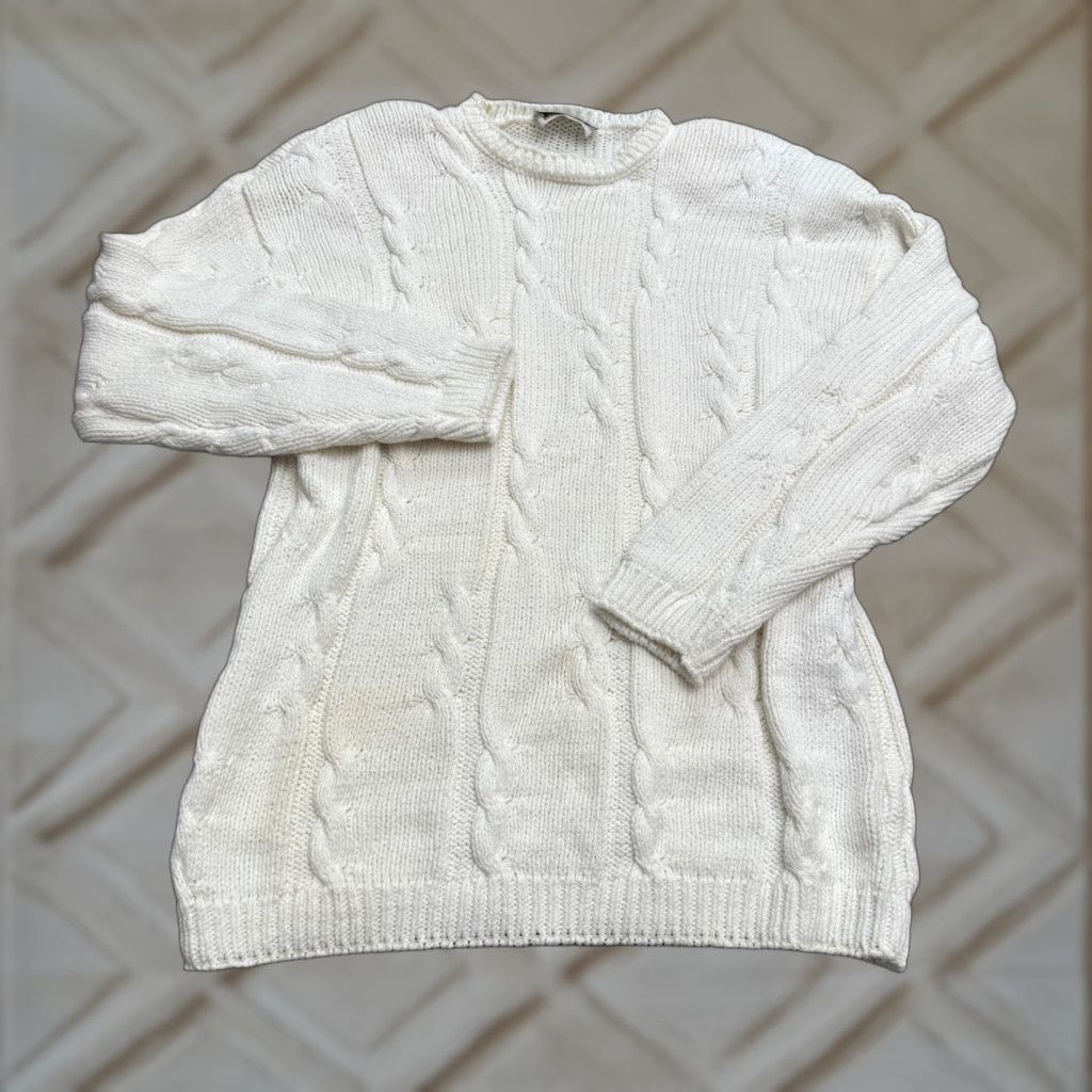 Vintage VINTAGE Partners 80s Cable Knit Sweater Womens Large Ivory Pullover Classic Size L / US 10 / IT 46 - 1 Thumbnail