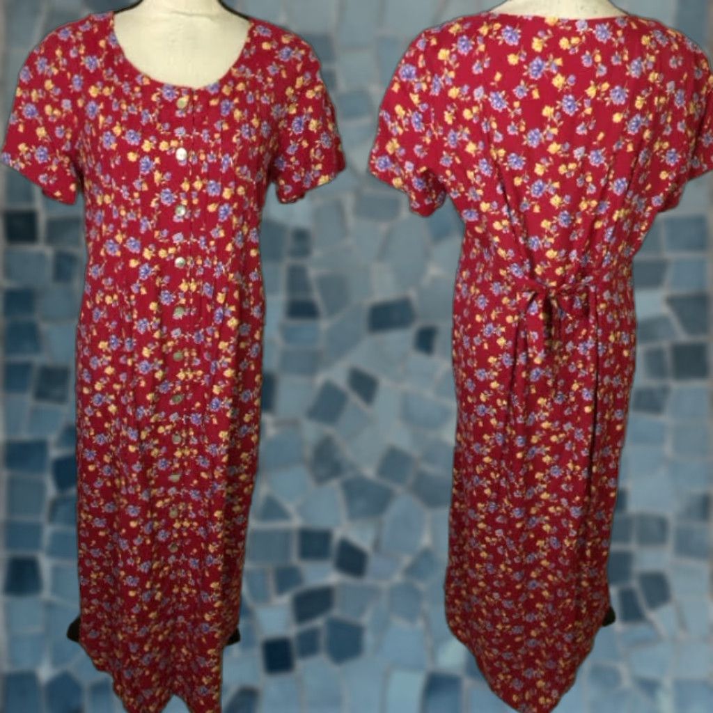 VINTAGE Robbie Bee Midi Dress Womens Size Floral Red Short