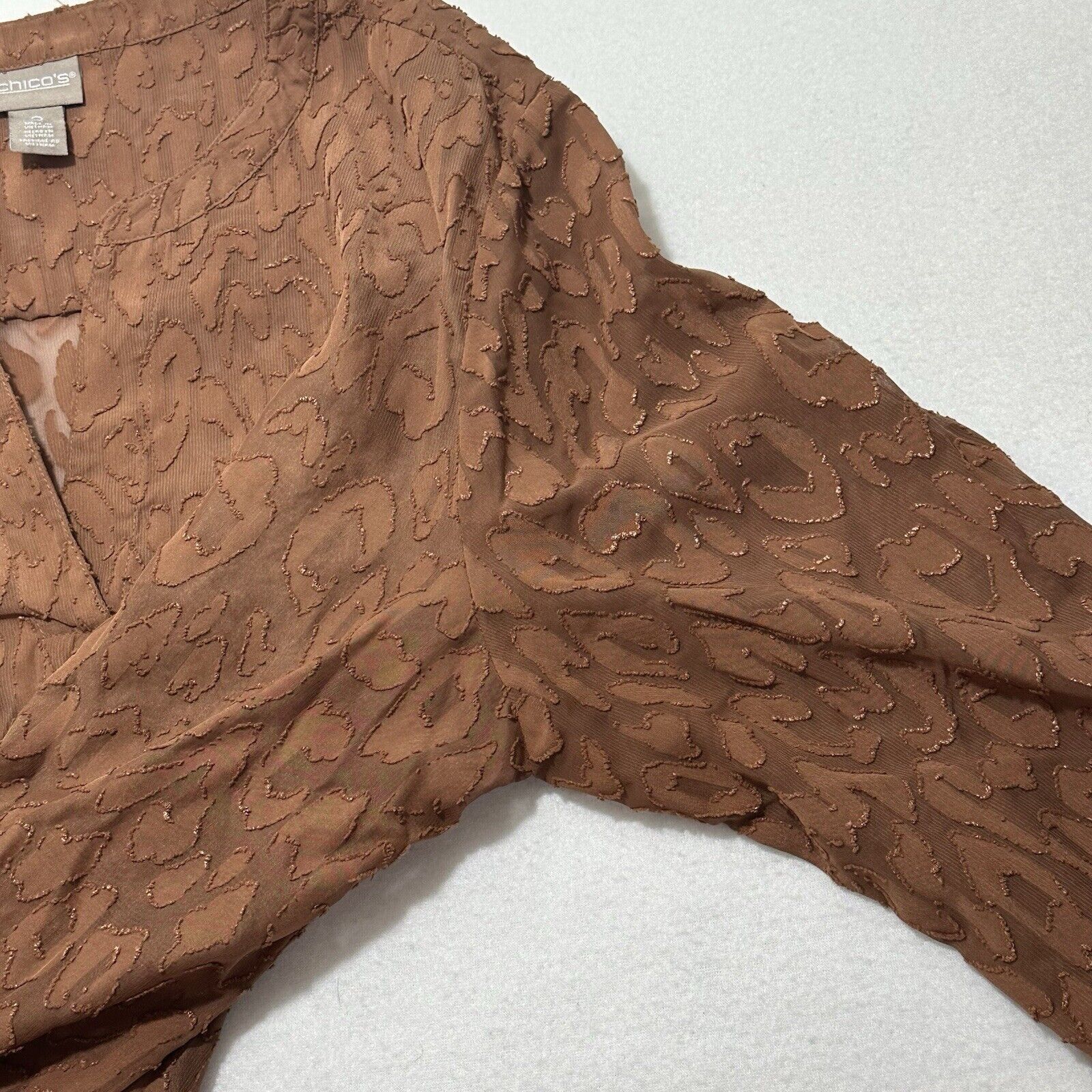 Chicos Chicos Large Brown Animal Print 3/4 Sleeve Sheer Blouse Size L / US 10 / IT 46 - 6 Thumbnail