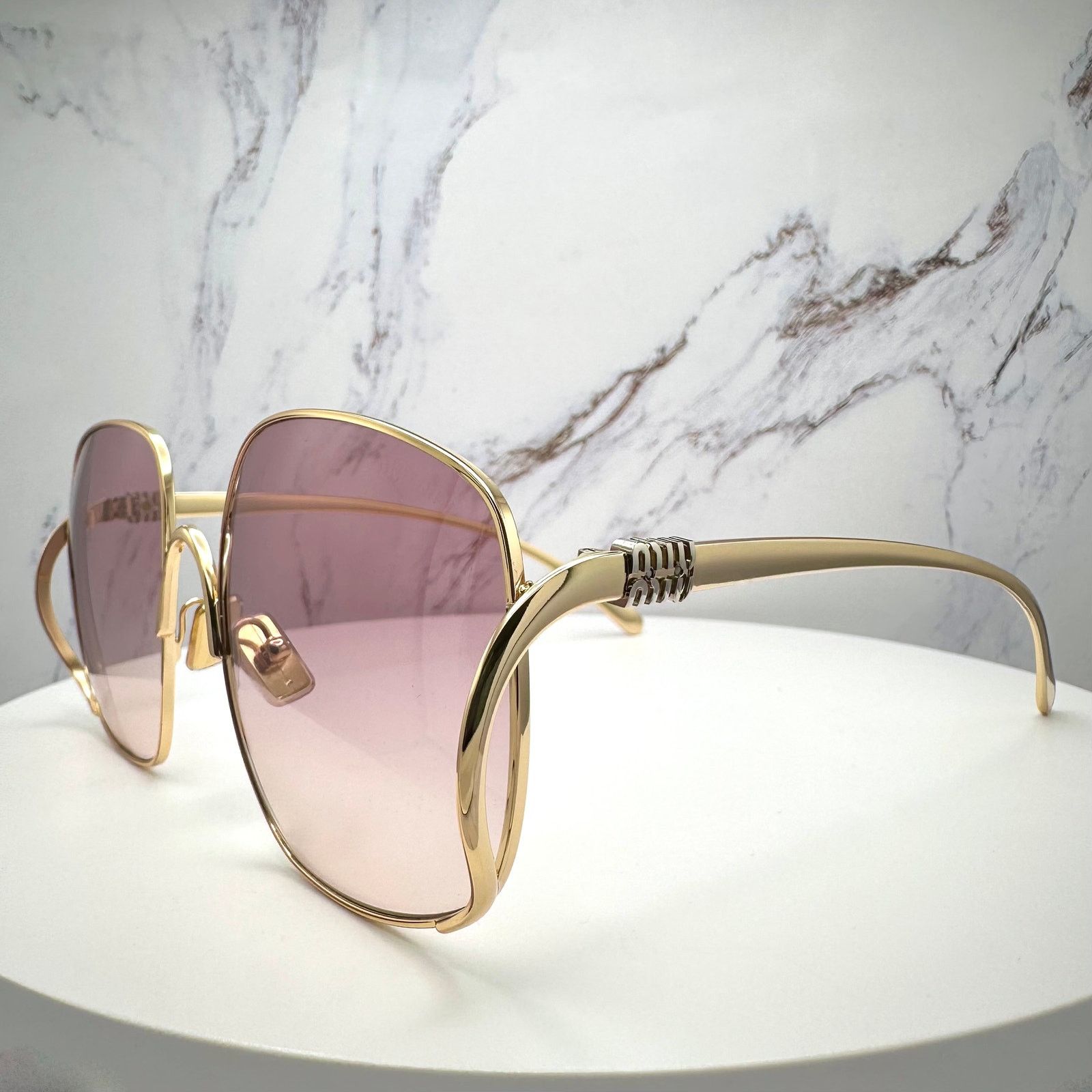 Miu Miu MIU MIU Sunglasses Gold Metal Square Oversized Gradient Lens Size ONE SIZE - 18 Thumbnail