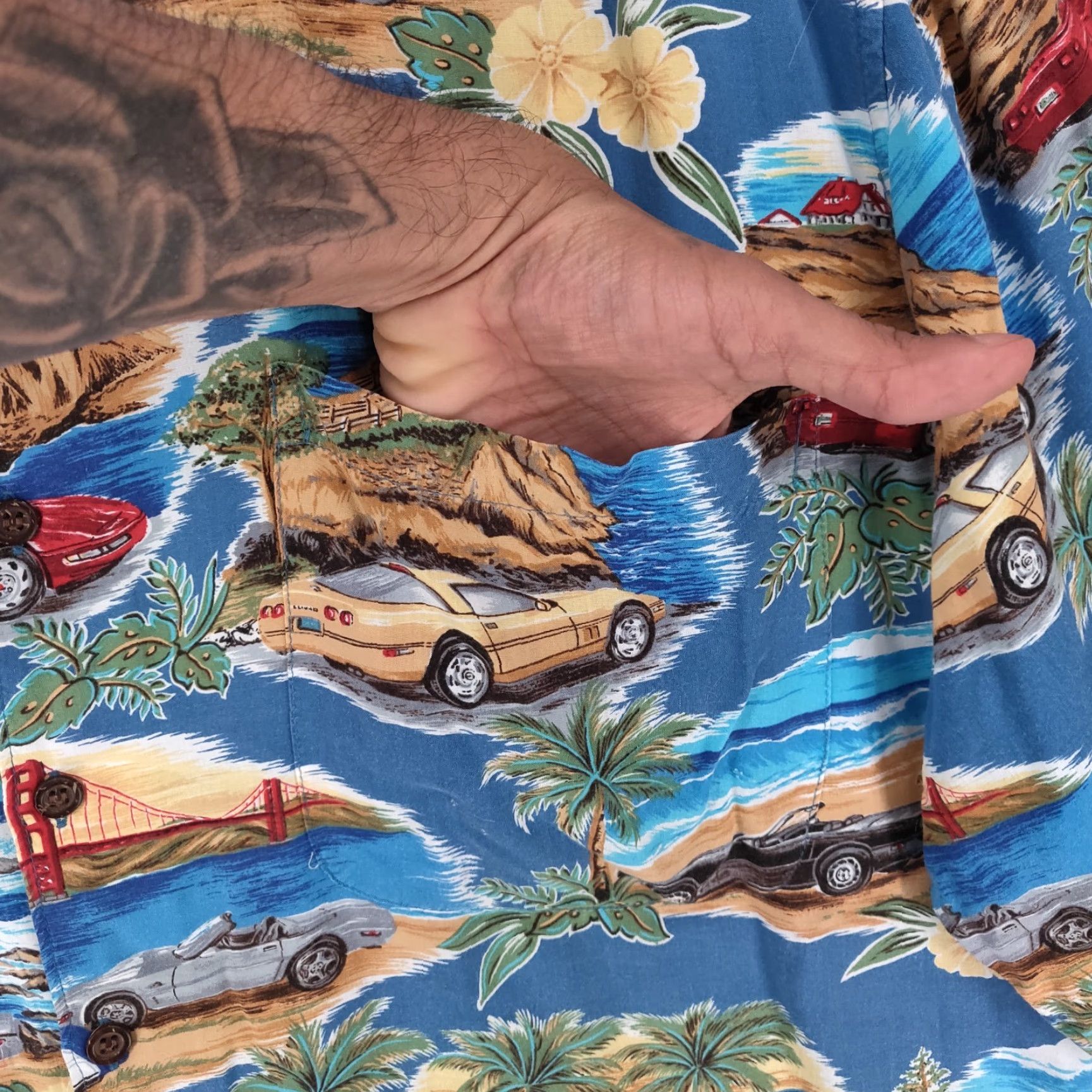 Reyn Spooner VINTAGE Reyn Spooner Hawaiian Shirt Mens 2XL 2XL Floral Cars Palm Trees Button-Up Shirt Size US XXL / EU 58 / 5 - 6 Thumbnail