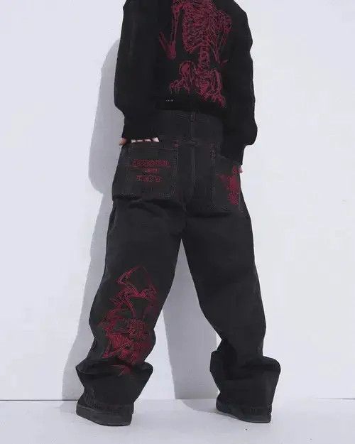 Japanese Brand × Vintage American Retro Y2K pants skeleton straight Trousers Wide Leg Size US 34 / EU 50 - 3 Thumbnail