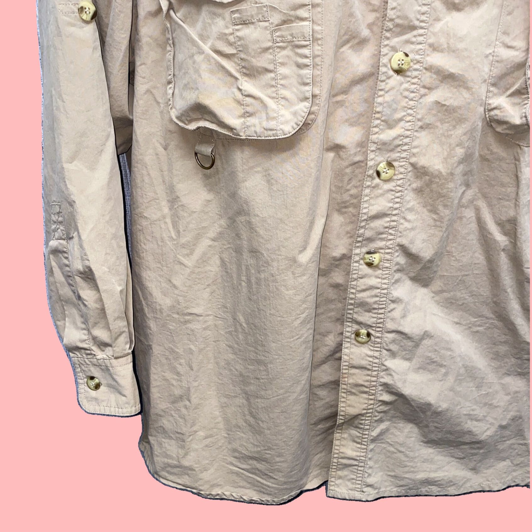 Vintage TravelSmith Men's Beige Cotton/Nylon Long Sleeve Fishing Shirt XL Button-Down Collar Size US XL / EU 56 / 4 - 4 Thumbnail