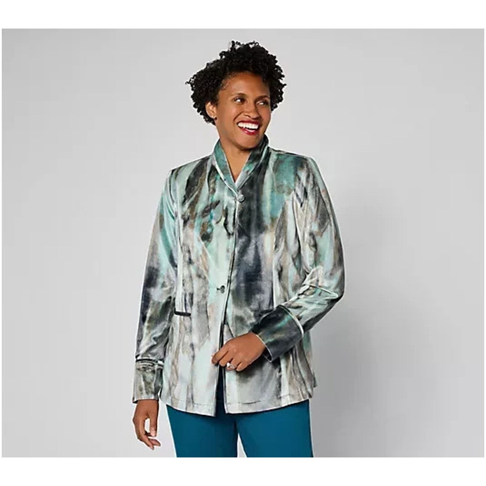 Logo Athletic LOGO by Lori Goldstein Printed Velvet Shawl Collar M A705833 Size M / US 6-8 / IT 42-44 - 1 Thumbnail