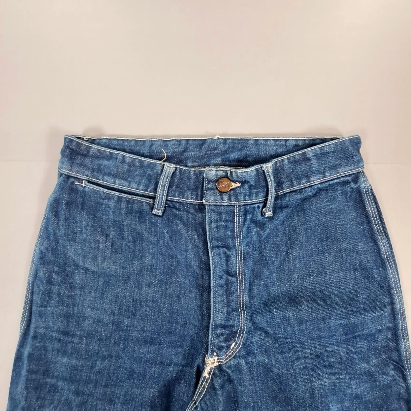 Vintage Womens Baggy Jeans Blue W26 L34 Flare High Rise Denim Jeans 5-Pocket Zip Fly 100% Cotton French Made Womens Size 28" / US 6 / IT 42 - 2 Thumbnail
