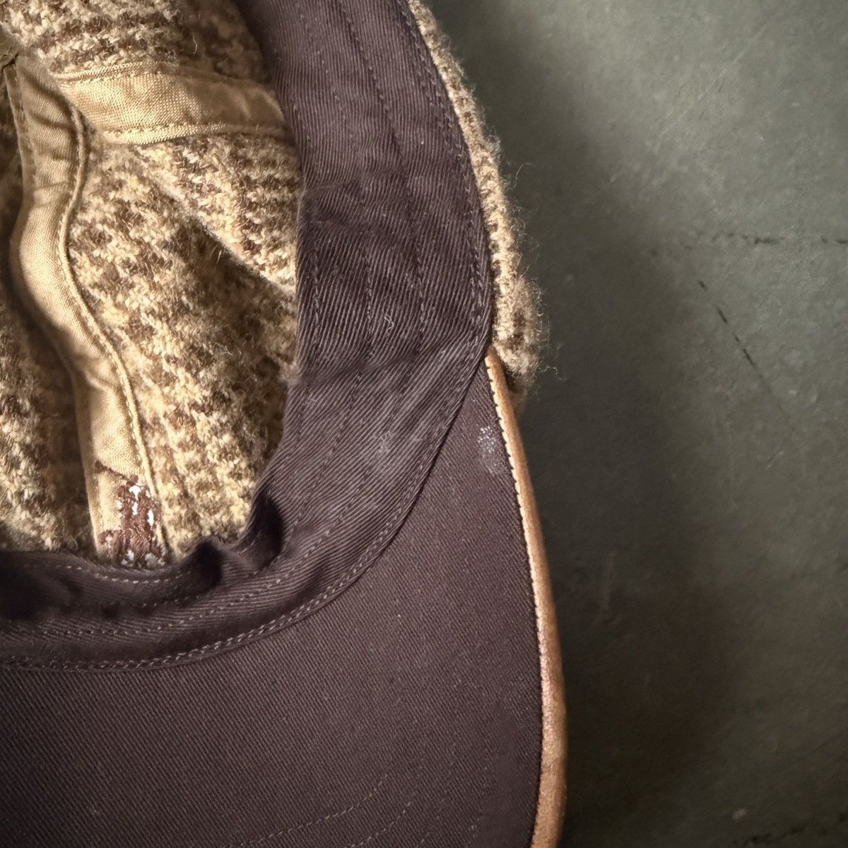 Polo Ralph Lauren Vintage RL Leather & Herringbone Tweed Cap Rare Size ONE SIZE - 3 Thumbnail