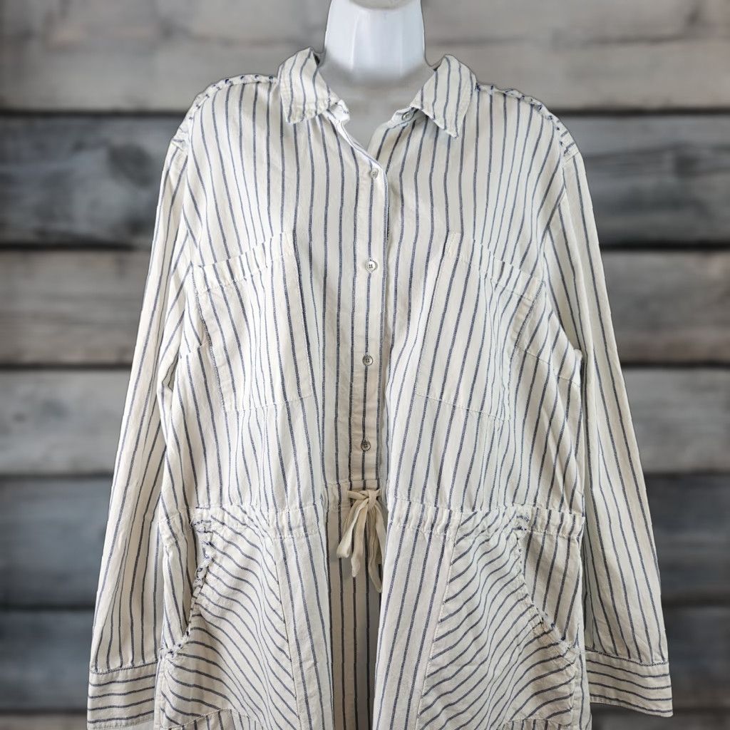 Vintage Caslon Womens Dress Shirt Dress 2XL Blue White Striped Cotton Long Sleeve Vintage No N/A Size XXL / US 16-18 / IT 52-54 - 1 Thumbnail