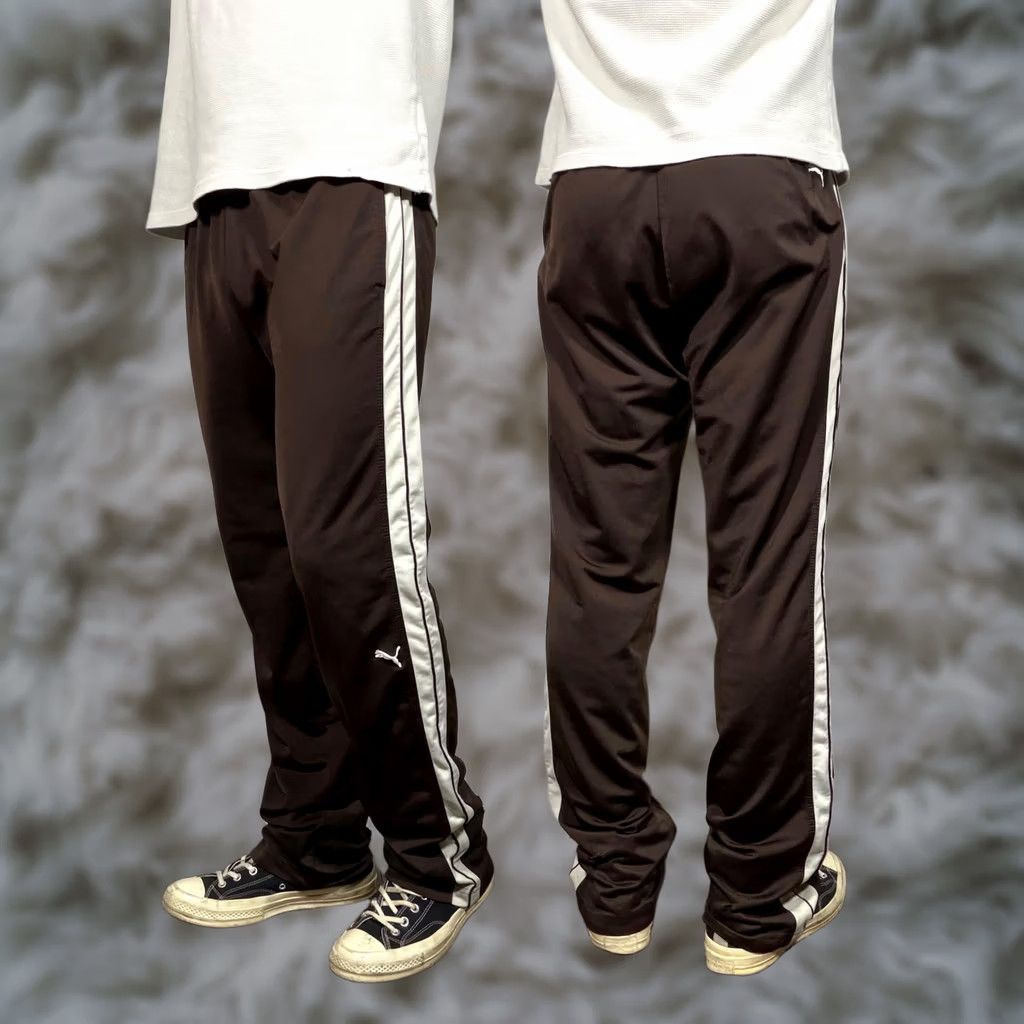 Puma VINTAGE Puma Track Pants Mens M Brown Side Stripe Relaxed Athletic Fit Size US 31 - 1 Thumbnail