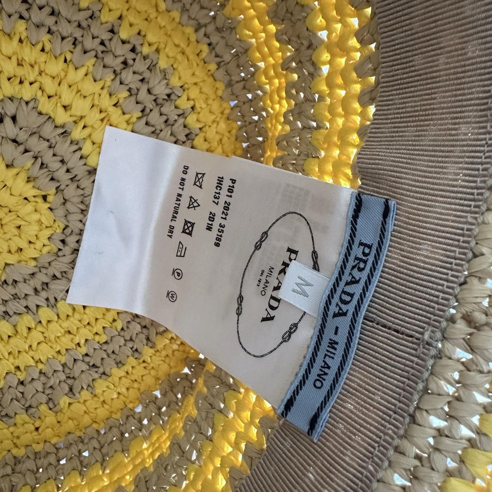Prada NEW PRADA Raffia Striped Logo Embroidered Womens Bucket Hat Size ONE SIZE - 4 Thumbnail