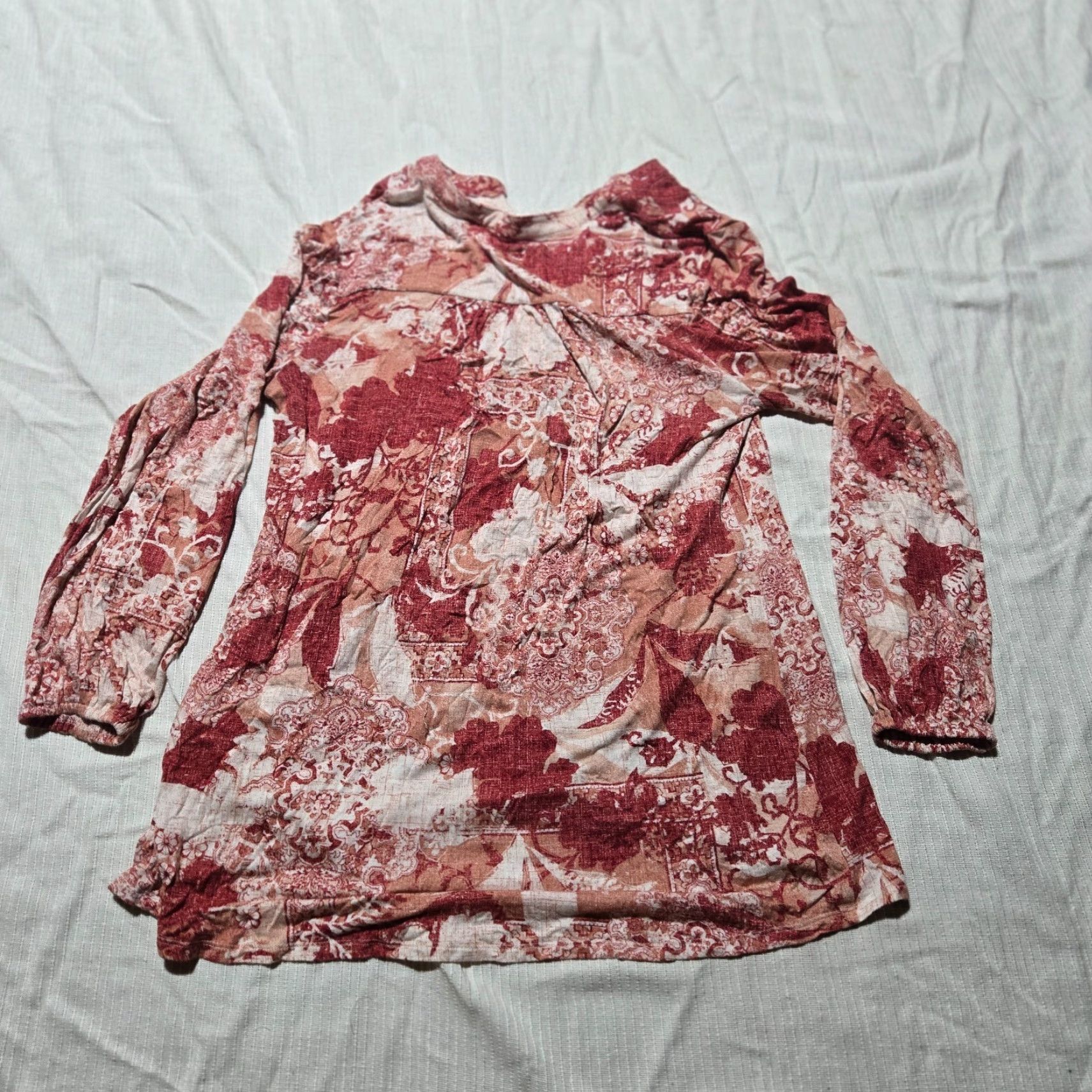 Vintage Wonderfly Red Floral Long Sleeve Shirt Women's M Medium Tunic Blouse Knit Top Shirt Size M / US 6-8 / IT 42-44 - 7 Thumbnail