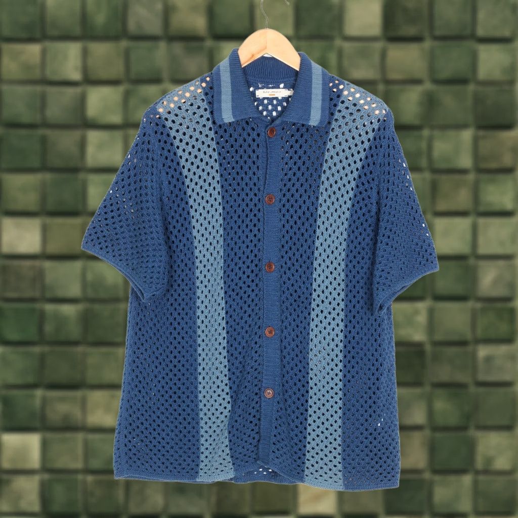 Nudie Jeans NUDIE JEANS FABBE CROCHET Knit Cotton Shirt Men Size M Short Sleeve Blue Size US M / EU 48-50 / 2 - 1 Thumbnail