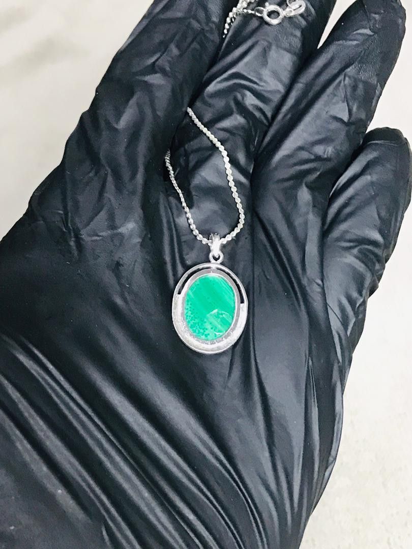 Sterling Silver Vintage Sterling Silver 925 Green Stone Necklace Size ONE SIZE - 3 Thumbnail