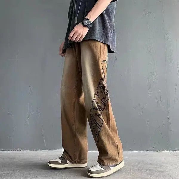 Japanese Brand Retro lettered loose straight ins high street trousers Size US 32 / EU 48 - 2 Thumbnail