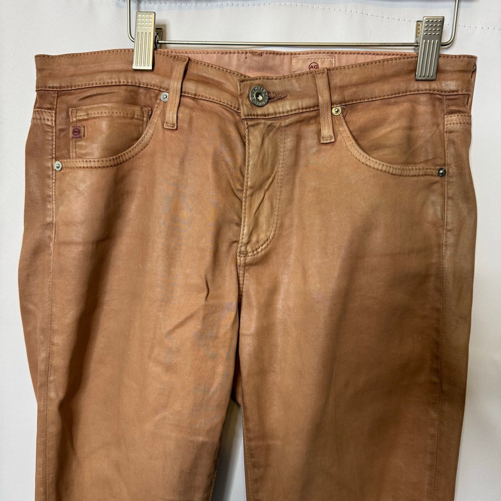 AG Adriano Goldschmied AG Coated Skinny Jeans Brown Legging Ankle 27R Size 27" / US 4 / IT 40 - 4 Thumbnail