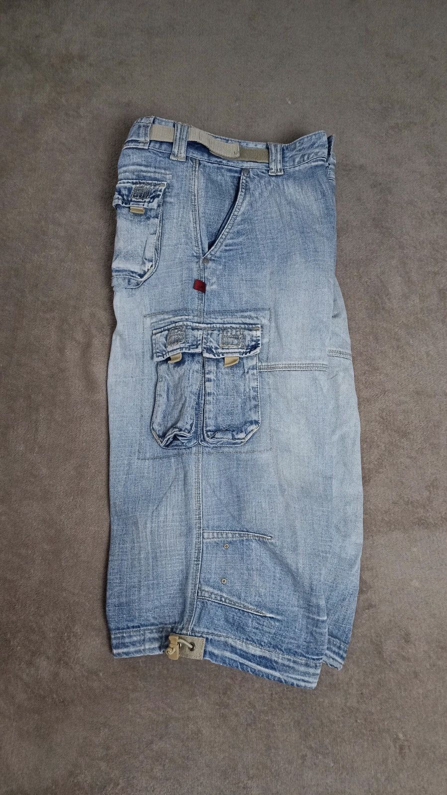 If Six Was Nine × Japanese Brand × Le Grande Bleu (L.G.B.) Jet Lag Washed Denim Cargo Short Y2K distressed Size US 30 / EU 46 - 4 Thumbnail
