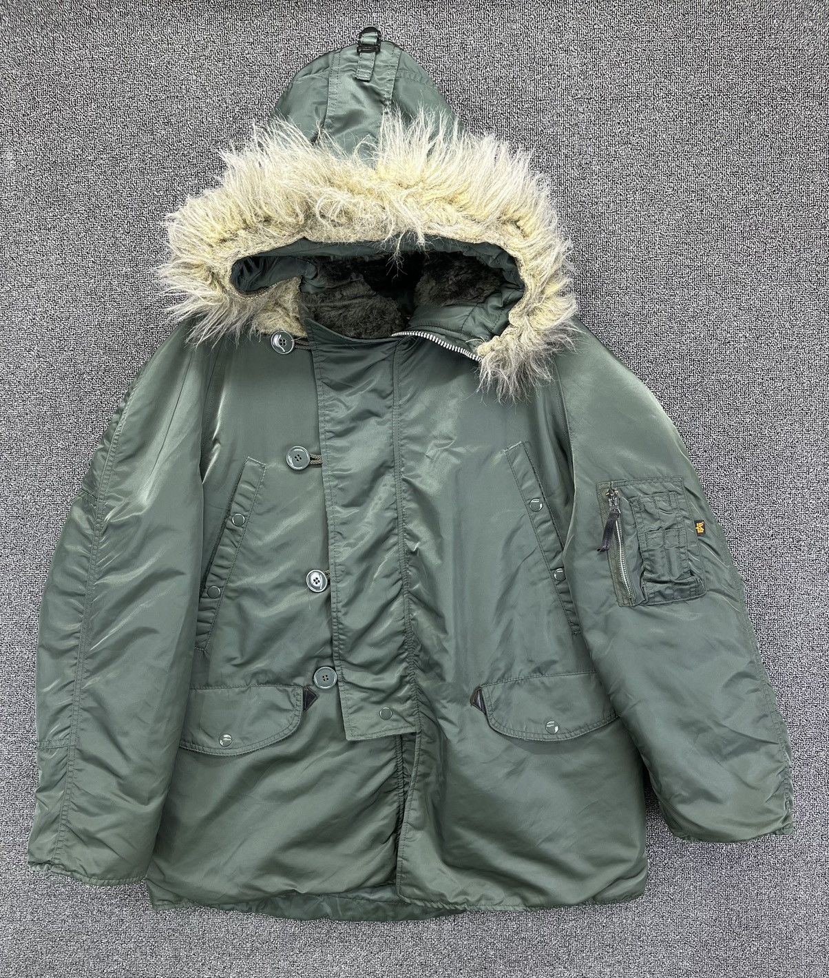 Alpha Industries Vintage 90s Alpha Industries Fur Hoodie Bomber Jacket Size US M / EU 48-50 / 2 - 7 Thumbnail