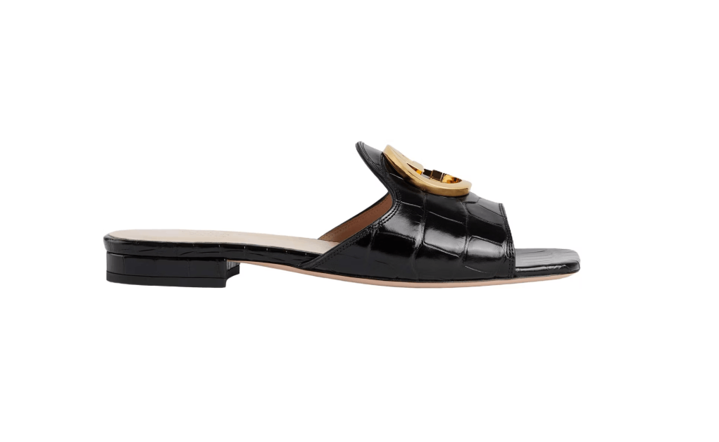Gucci o1s1wg110125 Crocodile Slides in Black Size US 8 / IT 38 - 1 Thumbnail