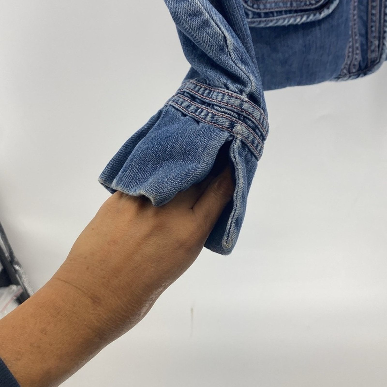 Gap Gap denim Jacket puff sleeve fitted 90s Y2K pink stitching S Size S / US 4 / IT 40 - 7 Thumbnail