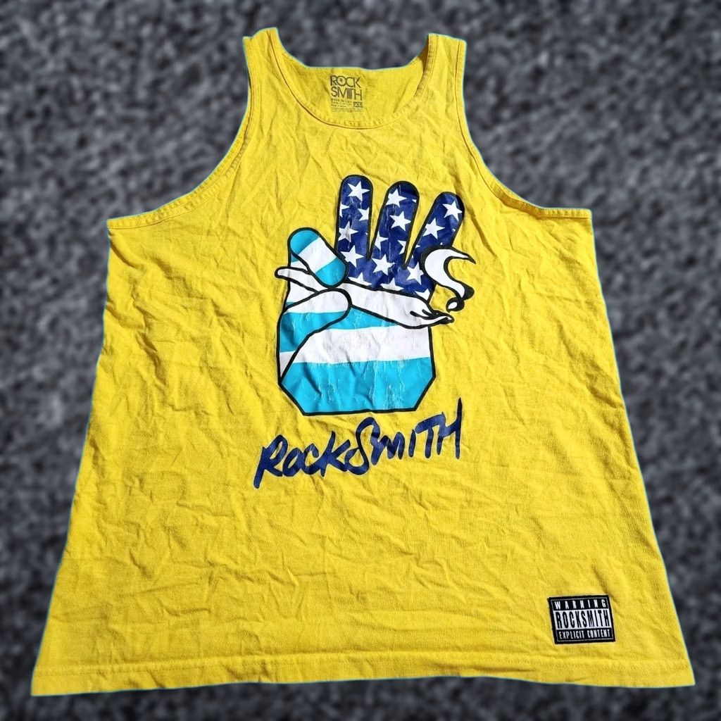 Vintage Mens XL Rocksmith Tank top Shirt Distressed Yellow Cotton Sleeveless Round Neck Size US XL / EU 56 / 4 - 1 Thumbnail
