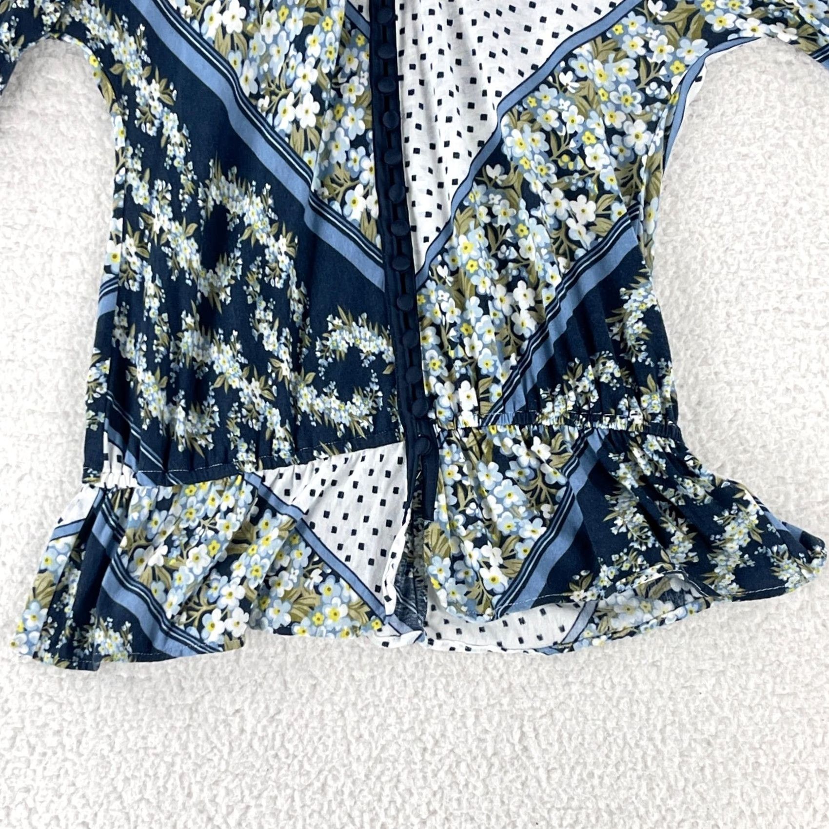 Vintage Deletta Blue Floral Mixed Media Short Sleeve Shirt Womens Pullover Size M Size M / US 6-8 / IT 42-44 - 6 Thumbnail