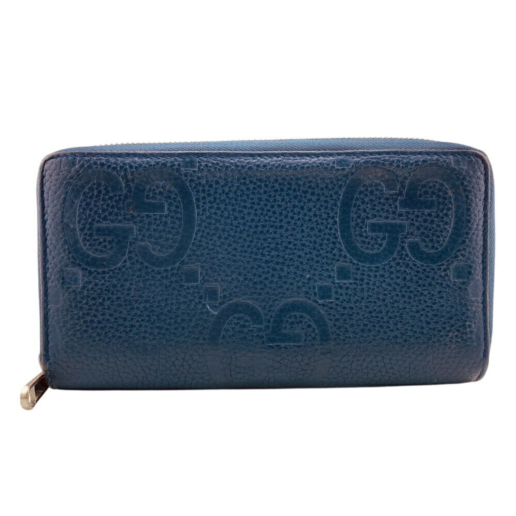 Gucci GUCCI 739484 Round Zip Wallet Jumbo GG Long Navy Unisex Size ONE SIZE - 1 Thumbnail